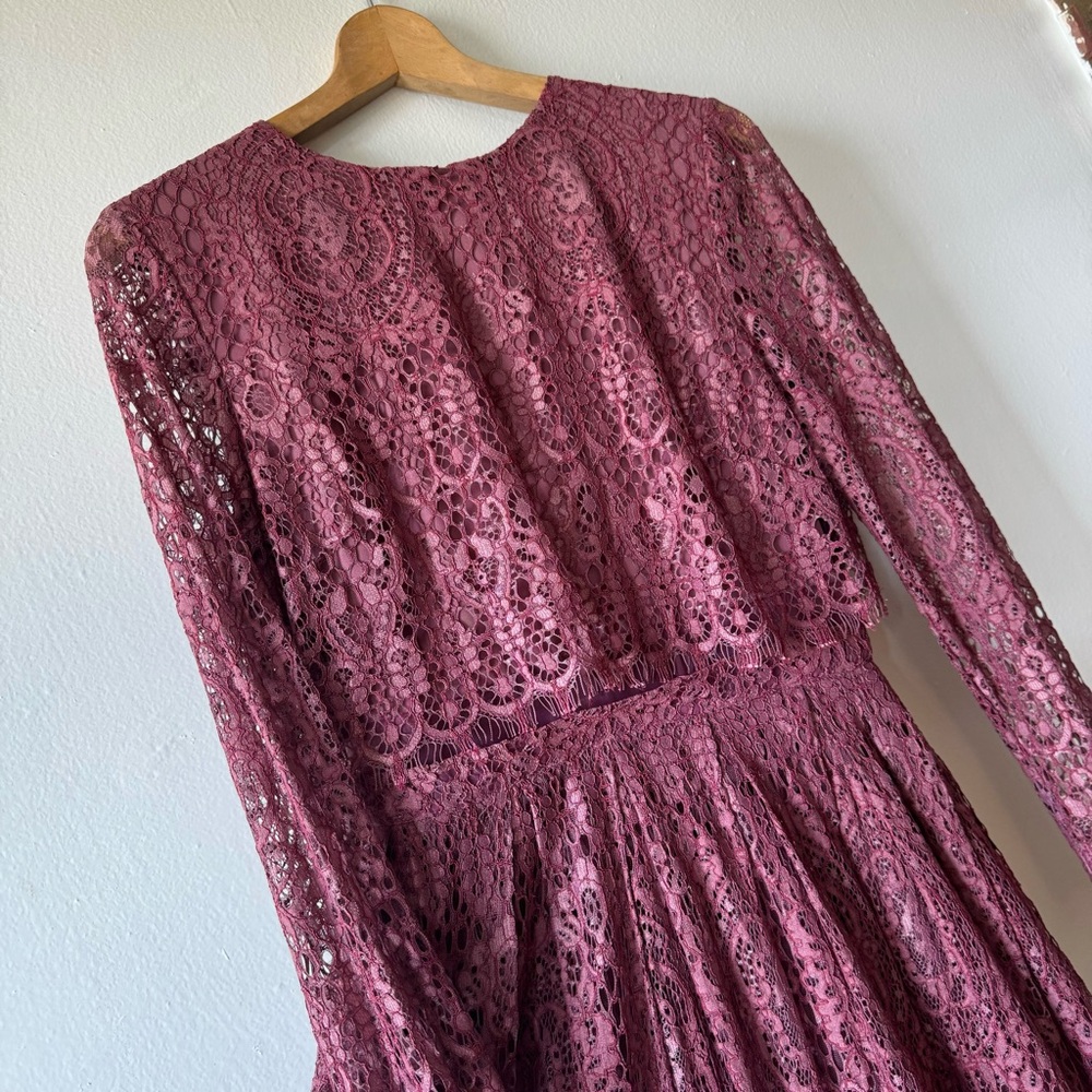 ASOS Long Sleeve Lace Midi Dress in Dusty Rose
